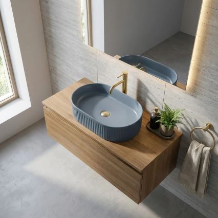 REA-U3535 - Lavoar VANDA pentru montare pe blat 31x49 cm, ceramică/bleumarin închis