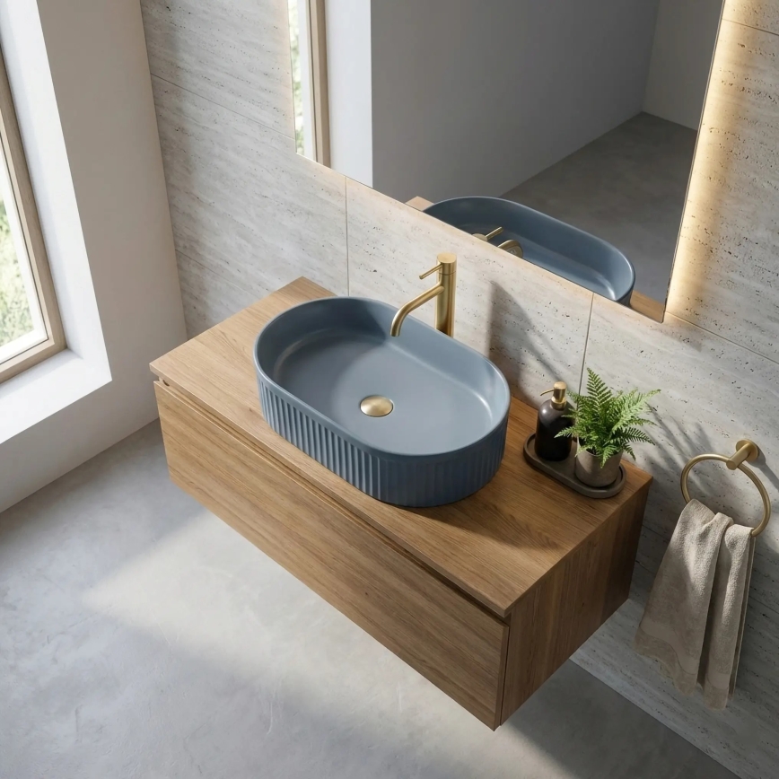 REA-U3535 - Lavoar VANDA pentru montare pe blat 31x49 cm, ceramică/bleumarin închis