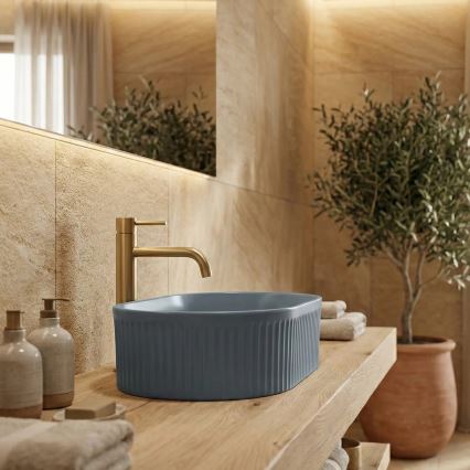 REA-U3535 - Lavoar VANDA pentru montare pe blat 31x49 cm, ceramică/bleumarin închis
