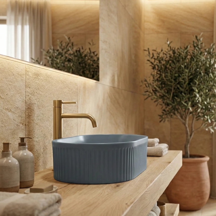 REA-U3535 - Lavoar VANDA pentru montare pe blat 31x49 cm, ceramică/bleumarin închis