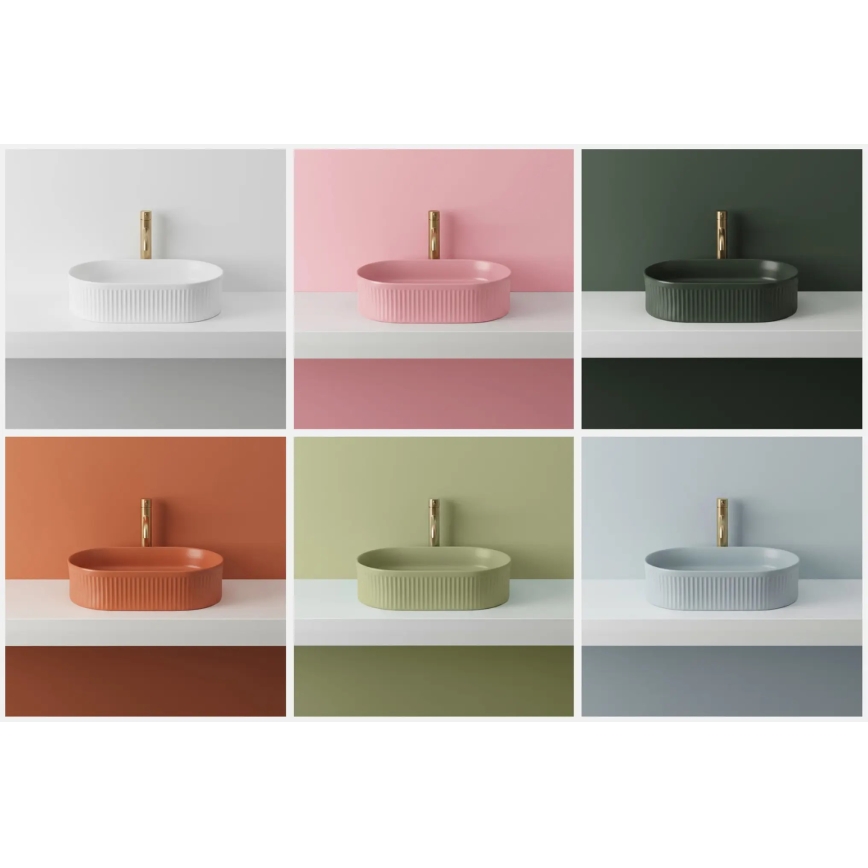 REA-U3535 - Lavoar VANDA pentru montare pe blat 31x49 cm, ceramică/bleumarin închis