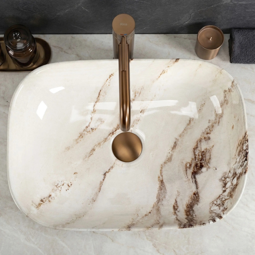 REA-U3601 - Lavoar pentru blat BELINDA 33x46,5 cm ceramică/bej/imitație de piatră