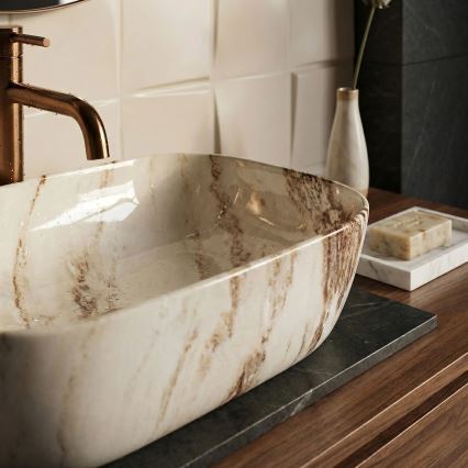 REA-U3601 - Lavoar pentru blat BELINDA 33x46,5 cm ceramică/bej/imitație de piatră