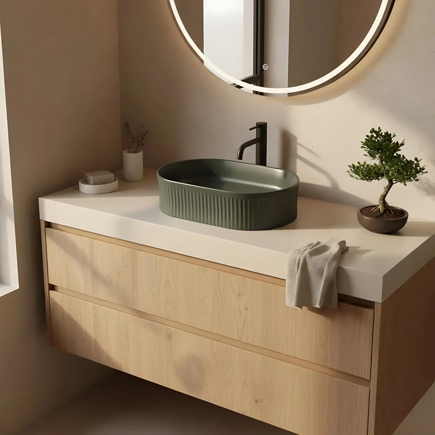 REA-U3611 - Lavoar pe blat VANDA, 31 x 49 cm, ceramică, verde închis