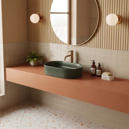 REA-U3611 - Lavoar pe blat VANDA, 31 x 49 cm, ceramică, verde închis