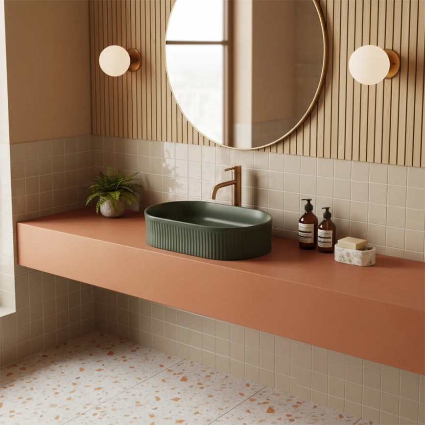 REA-U3611 - Lavoar pe blat VANDA, 31 x 49 cm, ceramică, verde închis