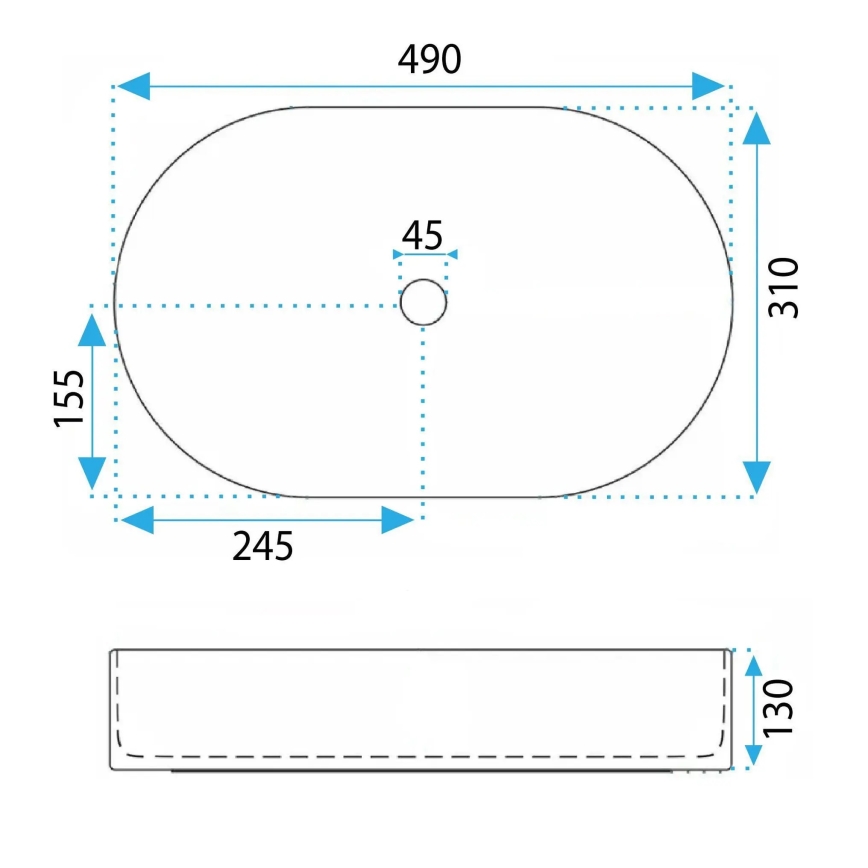 REA-U3611 - Lavoar pe blat VANDA, 31 x 49 cm, ceramică, verde închis