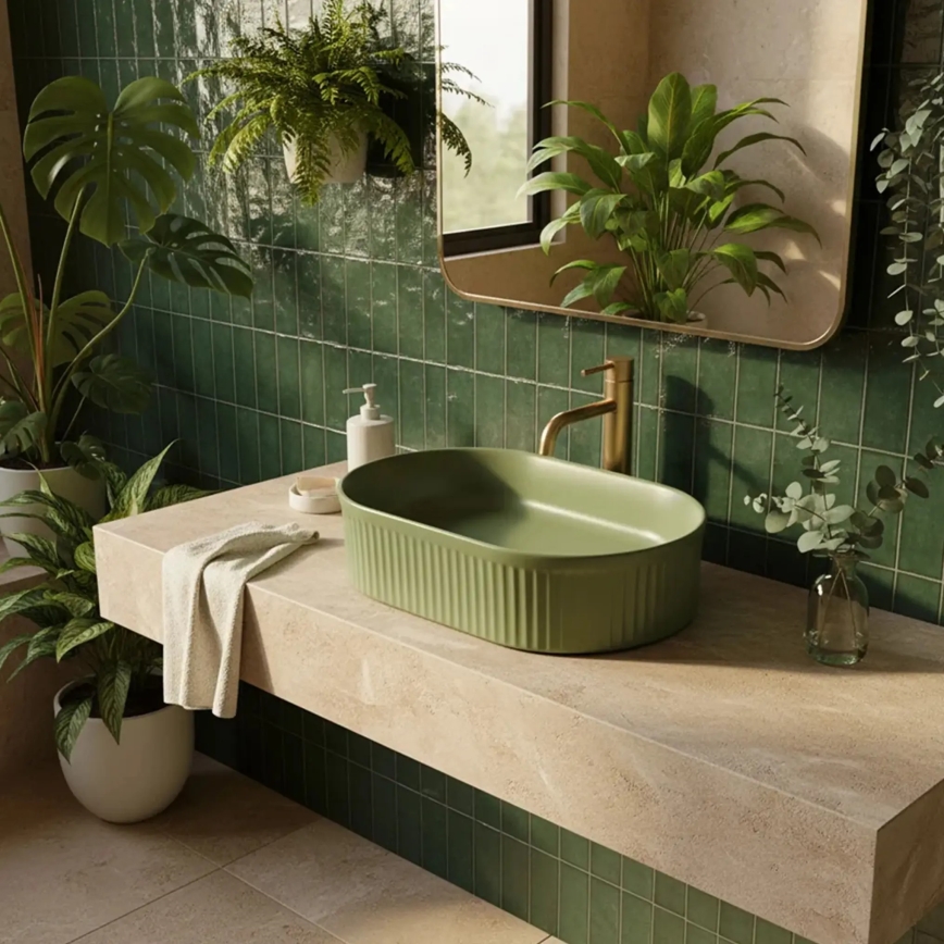 REA-U3612 - Lavoar pe blat VANDA 31x49 cm ceramică/verde