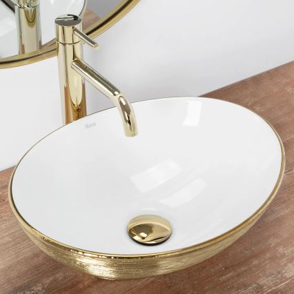 REA-U3697 - Lavoar SOFIA pe blat 34,5x41 cm ceramică/alb/auriu periat