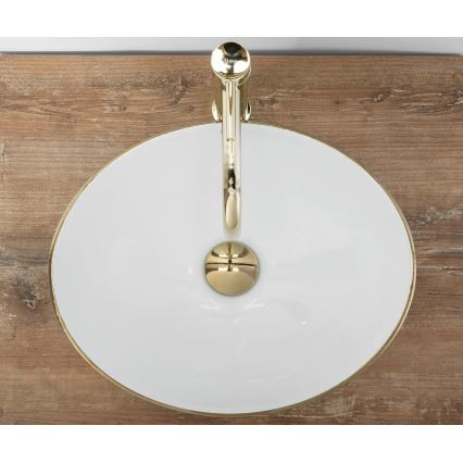 REA-U3697 - Lavoar SOFIA pe blat 34,5x41 cm ceramică/alb/auriu periat