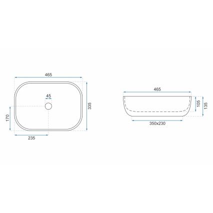 REA-U3800 - Lavoar LIVIA pentru blat, 33,5 x 46,5 cm, ceramică, gri, imitație piatră