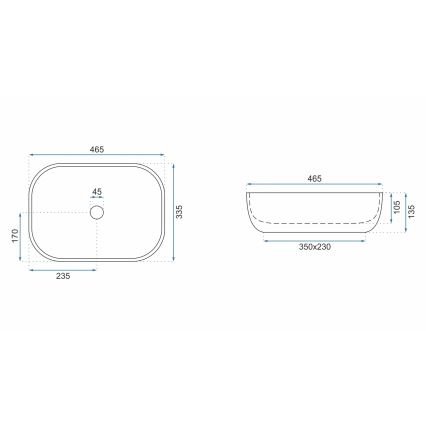 REA-U3801 - Lavoar pe blat LIVIA 33,5x46,5 cm ceramică/gri/imitație de piatră