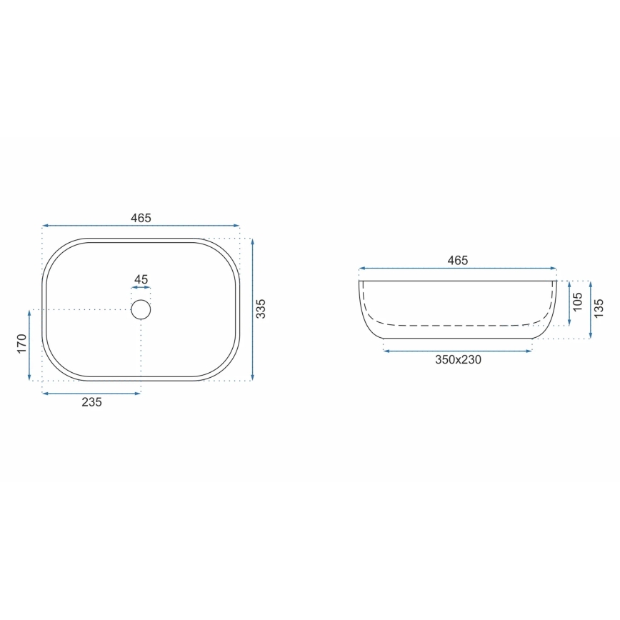 REA-U3801 - Lavoar pe blat LIVIA 33,5x46,5 cm ceramică/gri/imitație de piatră