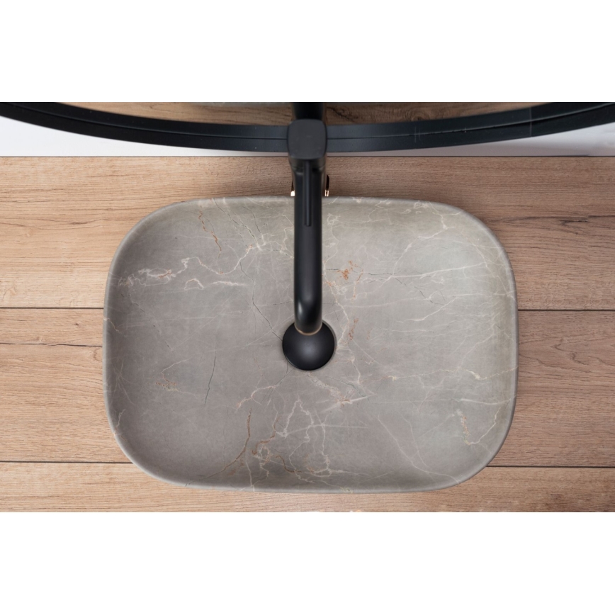 REA-U3802 - Lavoar LIVIA pentru montare pe blat 33,5x46,5 cm ceramică/gri/decor marmură