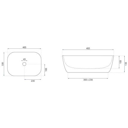 REA-U4000 - Lavoar pentru montare pe blat BELINDA 33 x 46,5 cm, ceramică/imitație de piatră