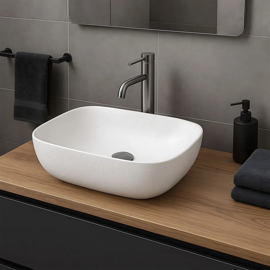 REA-U4001 - Lavoar BELINDA pentru blat, 33,5 x 46,5 cm, ceramică, alb mat