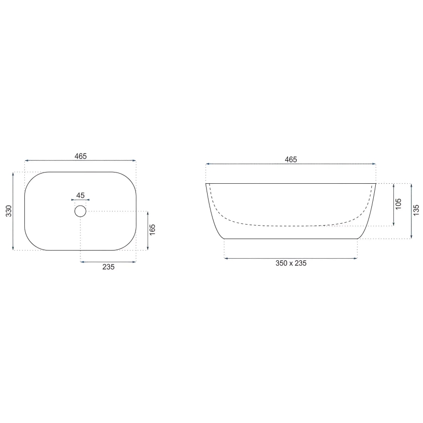 REA-U4001 - Lavoar BELINDA pentru blat, 33,5 x 46,5 cm, ceramică, alb mat