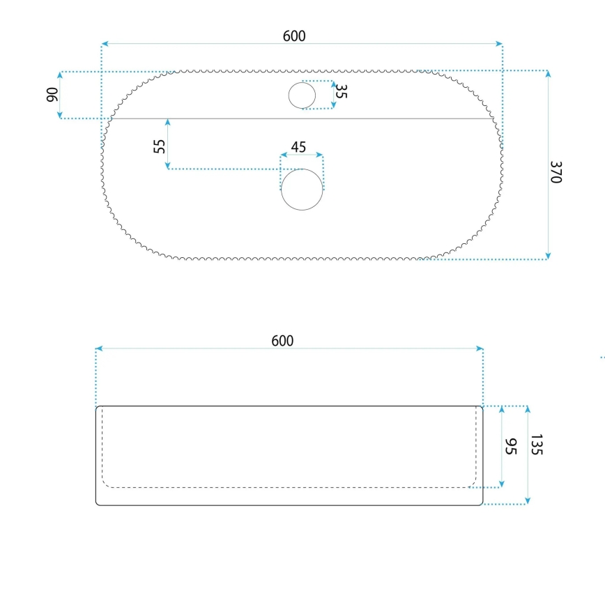 REA-U4002 - Lavoar pentru blat MARCELA 37x60 cm ceramică/alb lucios