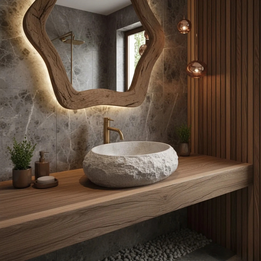 REA-U4332 - Lavoar MIKA pentru blat 38 x 50 cm, bej/gri, imitație de piatră