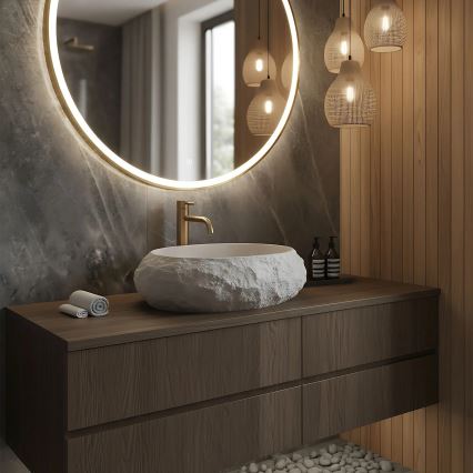 REA-U4332 - Lavoar MIKA pentru blat 38 x 50 cm, bej/gri, imitație de piatră