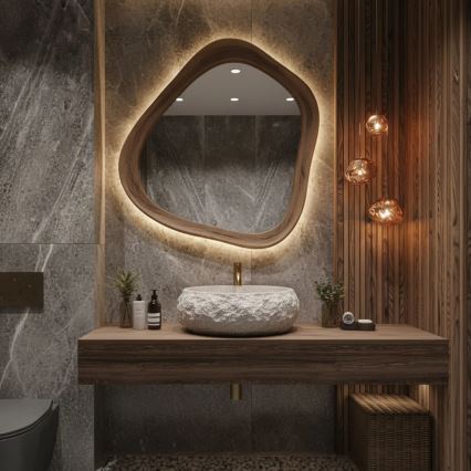 REA-U4332 - Lavoar MIKA pentru blat 38 x 50 cm, bej/gri, imitație de piatră