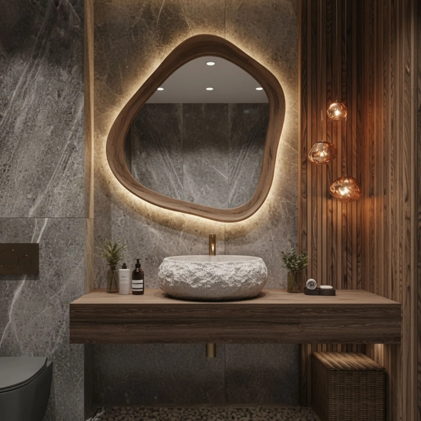 REA-U4332 - Lavoar MIKA pentru blat 38 x 50 cm, bej/gri, imitație de piatră