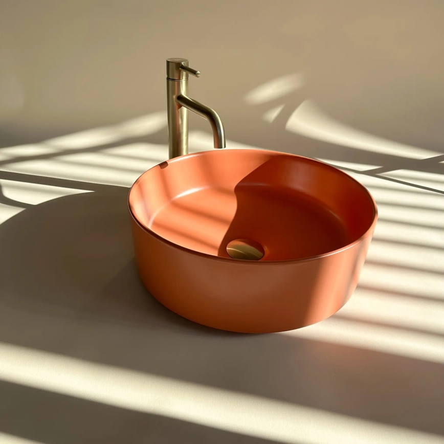 REA-U4566 - Lavoar pentru blat SAMI, Ø 37 cm, ceramică, portocaliu mat