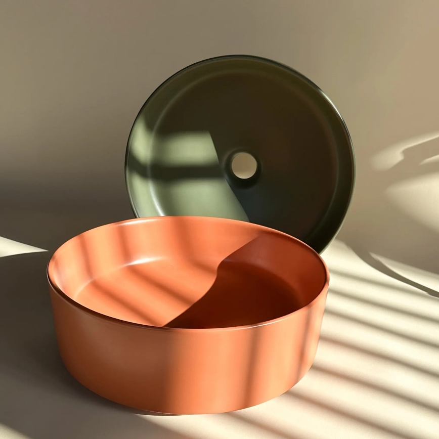 REA-U4566 - Lavoar pentru blat SAMI, Ø 37 cm, ceramică, portocaliu mat