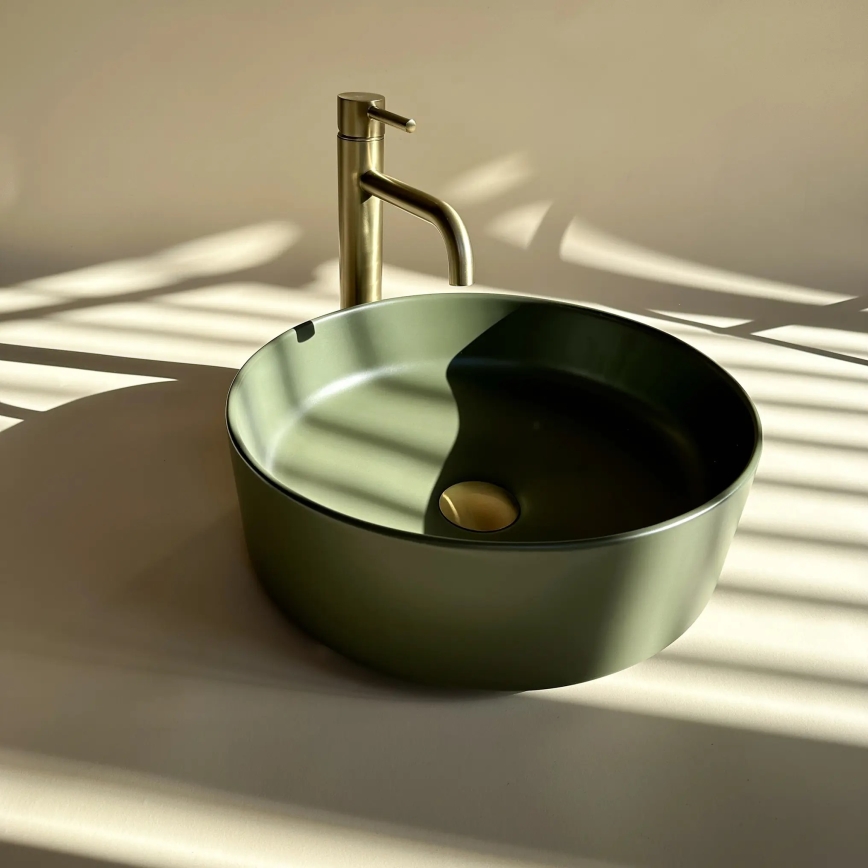 REA-U4567 - Lavoar pentru blat SAMI, Ø 37 cm, ceramică/verde mat