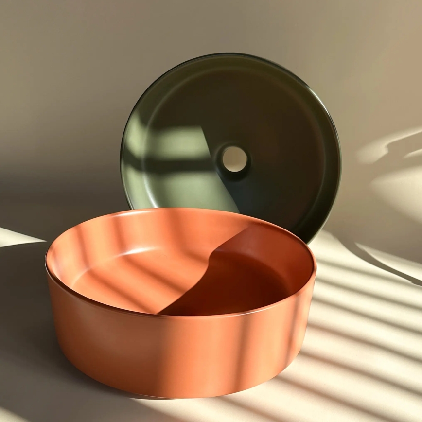 REA-U4567 - Lavoar pentru blat SAMI, Ø 37 cm, ceramică/verde mat