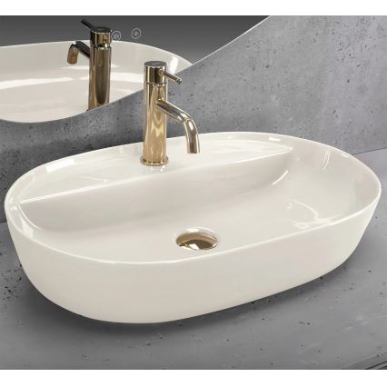 REA-U4589 - Lavoar AURA 41x61 cm pentru blat, ceramică, crem, finisaj lucios
