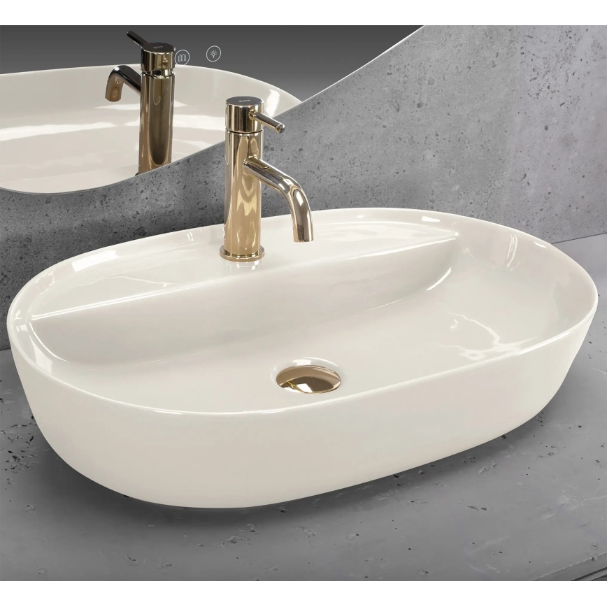 REA-U4589 - Lavoar AURA 41x61 cm pentru blat, ceramică, crem, finisaj lucios
