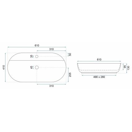 REA-U4589 - Lavoar AURA 41x61 cm pentru blat, ceramică, crem, finisaj lucios