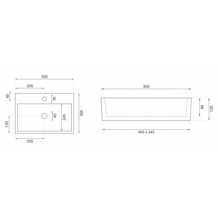 REA-U5000 - Lavoar VALERIA pentru blat 35,5x50,5 cm ceramică/alb lucios