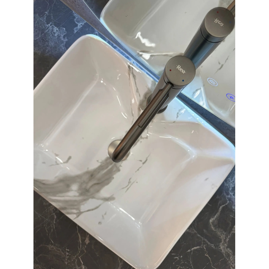 REA-U5052 - Lavoar KELLY pentru blat, 38 x 49 cm, ceramică albă cu decor marmură