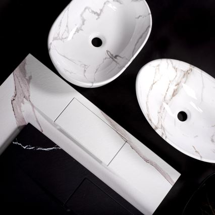 REA-U5052 - Lavoar KELLY pentru blat, 38 x 49 cm, ceramică albă cu decor marmură