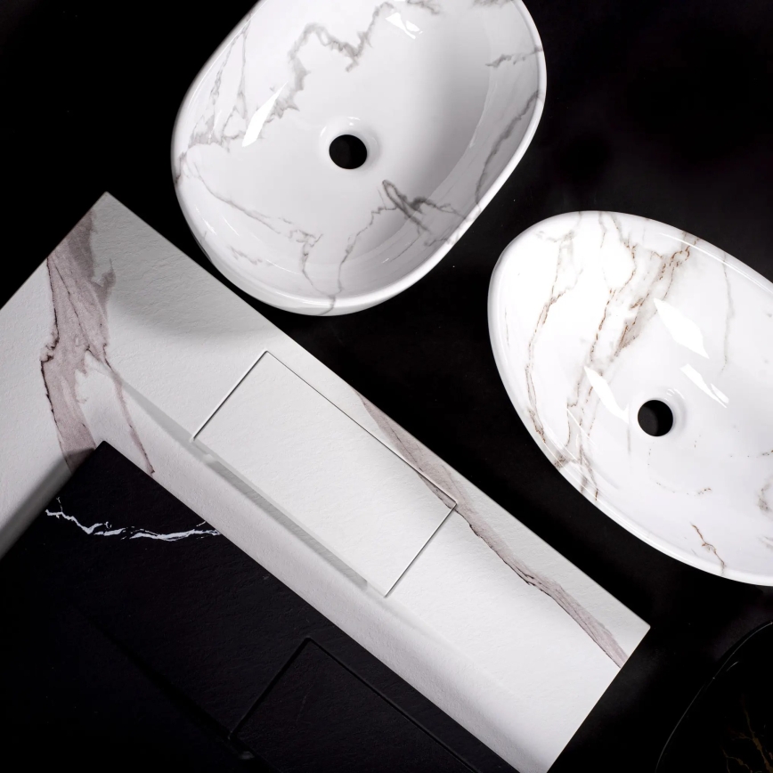 REA-U5052 - Lavoar KELLY pentru blat, 38 x 49 cm, ceramică albă cu decor marmură