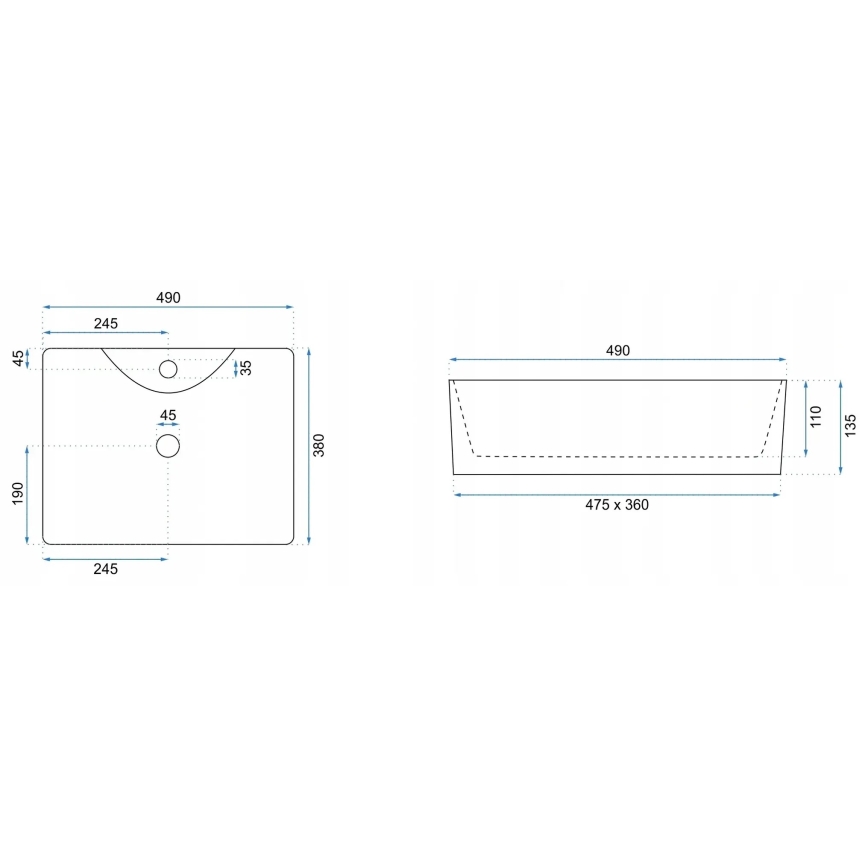 REA-U5052 - Lavoar KELLY pentru blat, 38 x 49 cm, ceramică albă cu decor marmură