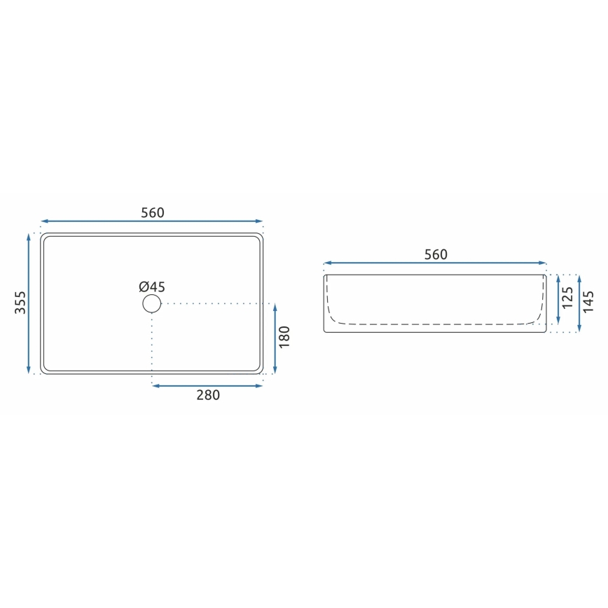 REA-U5055 - Lavoar pentru blat BERTA 35,5 x 56 cm ceramică/alb lucios