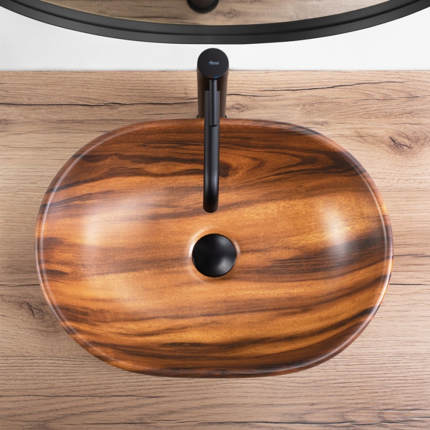 REA-U5060 - Lavoar pentru blat AMELIA 34,5x48 cm ceramică/decor lemn