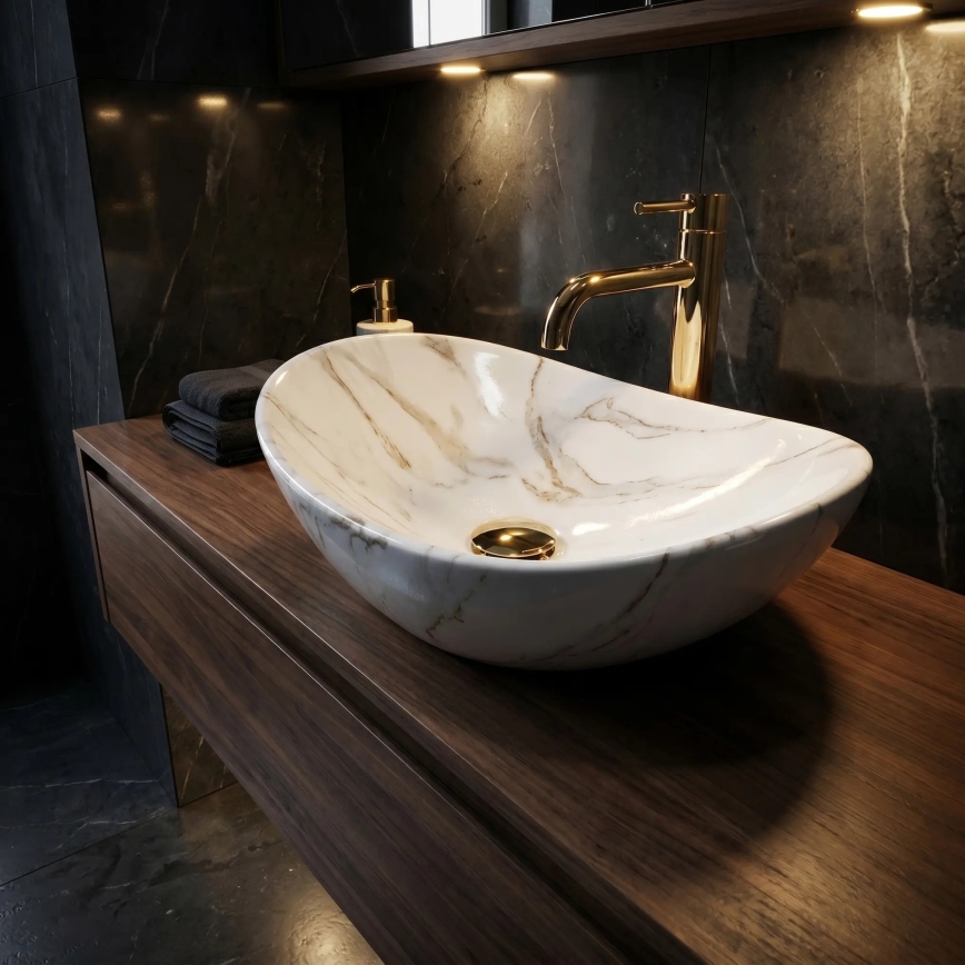 REA-U5063 - Lavoar pentru blat ROYAL MINI 30 x 47 cm, ceramică albă cu aspect de piatră