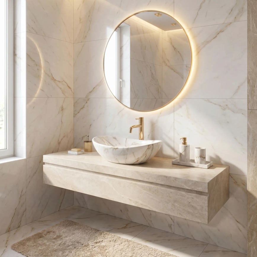 REA-U5063 - Lavoar pentru blat ROYAL MINI 30 x 47 cm, ceramică albă cu aspect de piatră