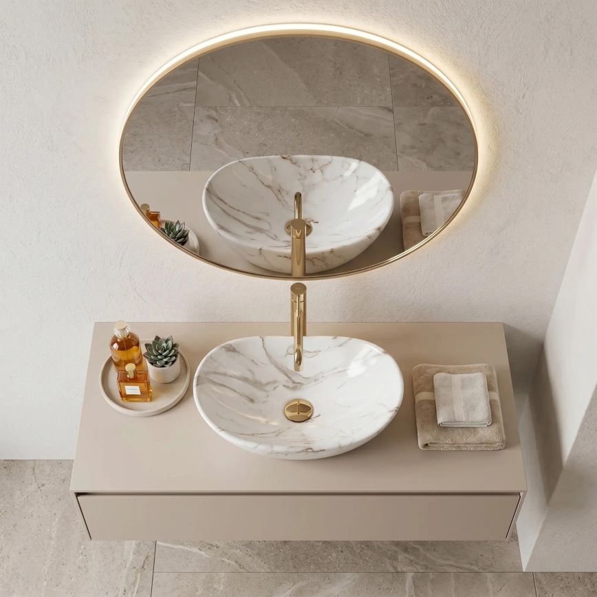 REA-U5063 - Lavoar pentru blat ROYAL MINI 30 x 47 cm, ceramică albă cu aspect de piatră