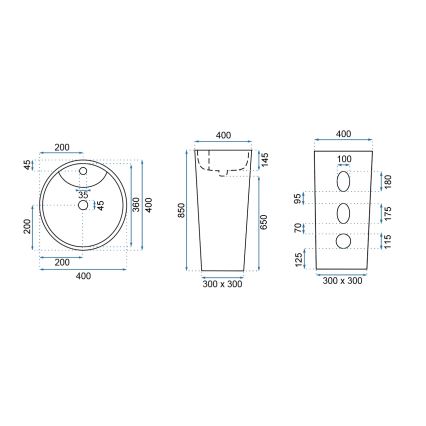 REA-U5635 - Lavoar pe pardoseală BLANKA, 85x40 cm, ceramică, alb lucios