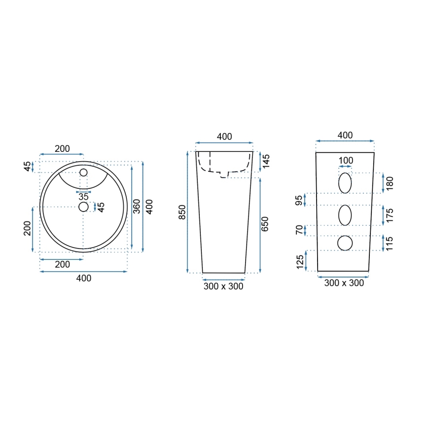 REA-U5635 - Lavoar pe pardoseală BLANKA, 85x40 cm, ceramică, alb lucios