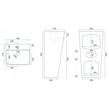 REA-U5637 - Lavoar independent ARIS 37,5 x 44 cm, ceramică, alb lucios
