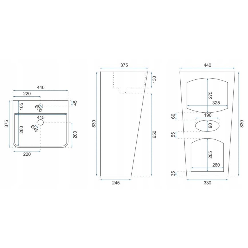 REA-U5637 - Lavoar independent ARIS 37,5 x 44 cm, ceramică, alb lucios