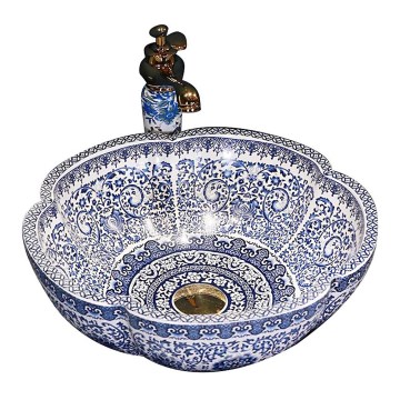 REA-U5666 - Lavoar pentru blat VIVIEN, Ø 42,5 cm, din ceramică, model ornamental