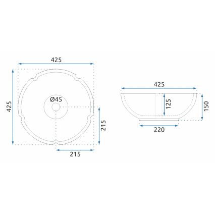 REA-U5666 - Lavoar pentru blat VIVIEN, Ø 42,5 cm, din ceramică, model ornamental