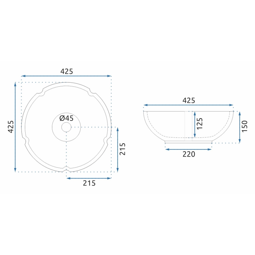 REA-U5666 - Lavoar pentru blat VIVIEN, Ø 42,5 cm, din ceramică, model ornamental